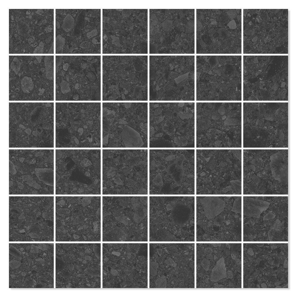 Mosaikkflis Ceppo di gre Svart Matt 30x30 (5x5) cm